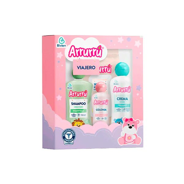 Arrurrú Baby Travel Kit Rosado – Light Hair Shampoo, Original Moisturizing Cream, Baby Cologne & Wipes – 4 - Piece Essentials Set – Imported from Colombia - JETa Imports®