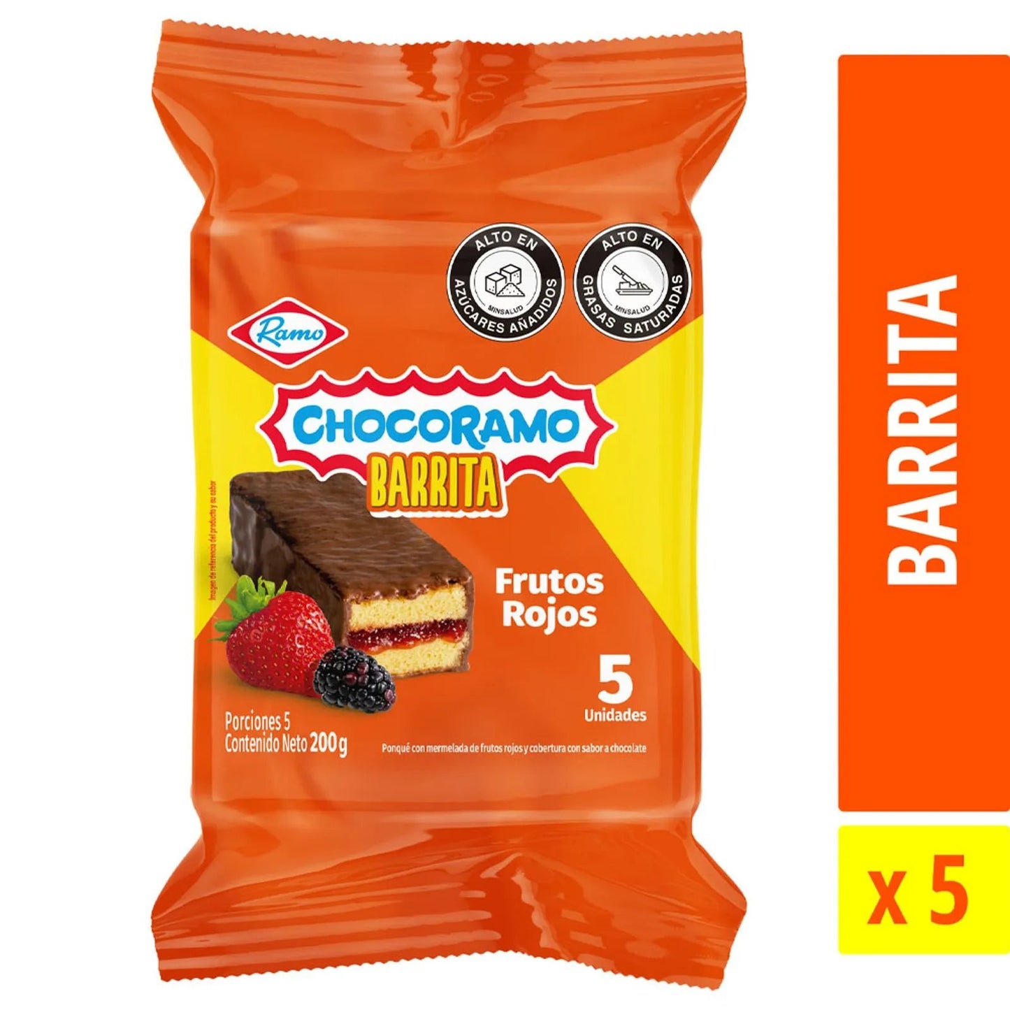 Barra Chocorramo con Mermelada Frutos Rojos – 5 - Pack (200g / 7.05 oz Each) – Chocolate - Covered Cake with Fruit Jam - JETa Imports®
