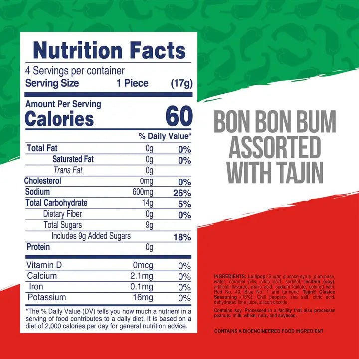 Bon Bon Bum with Tajín – 4pc Bag – 68g (2.4 oz) – Colombian Lollipops with Chili & Lime – Imported from Colombia - JETa Imports®