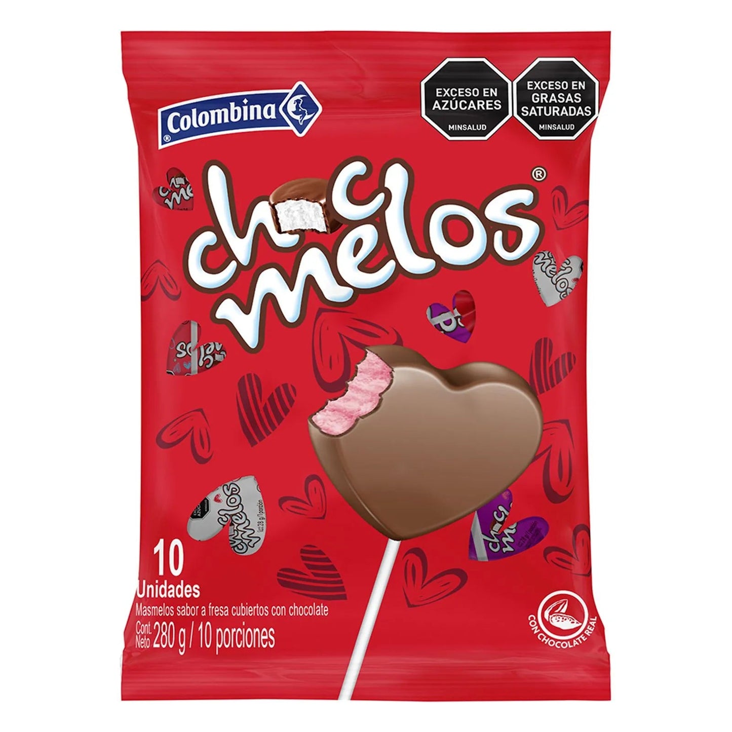 Chocmelos Corazón – 10 - Pack (280g / 9.87 oz) – Chocolate - Covered Heart - Shaped Marshmallow Treats - JETa Imports®
