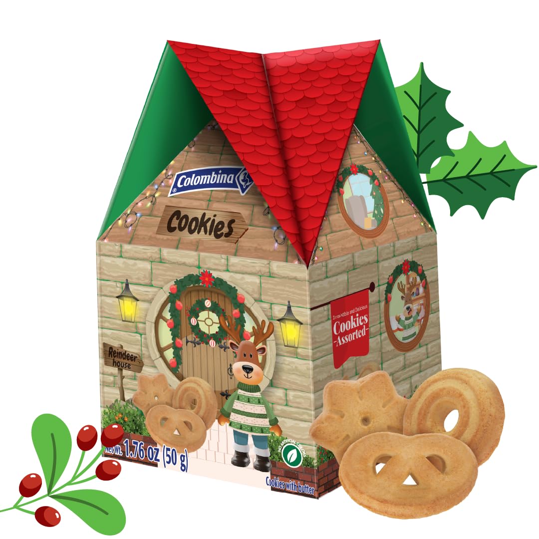 Colombina Mini Village Christmas Cookies – 1.7 oz (48 g) – Assorted Vanilla Flavored Holiday Cookies in Collectible Christmas Village Box – Imported - JETa Imports®