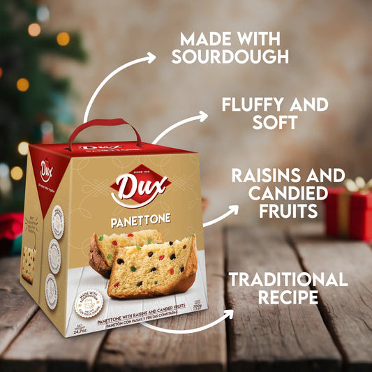 Dux Panettone Fruit & Raisins Cake – 700g (24.7 oz) – Traditional Colombian Holiday Bread – Imported from Colombia - JETa Imports®