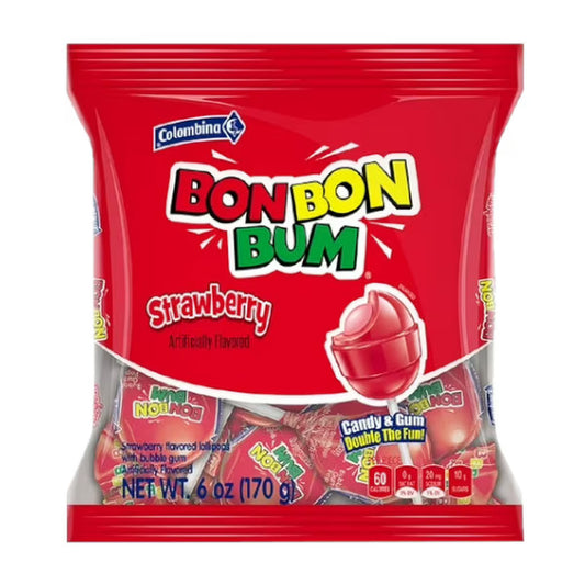 Bon Bon Bum Strawberry Lollipops – 10 Pack – 170g (6 oz) Bag – Colombian Filled Lollipops – Imported from Colombia