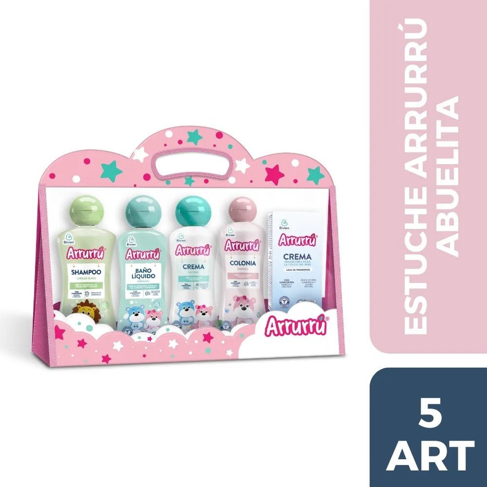 Arrurrú Kit Abuelita – Pink Edition – 5 - Piece Baby Care Gift Set – Shampoo, Cologne, Moisturizer, Body Wash & Diaper Rash Cream – Imported from Colombia - JETa Imports®