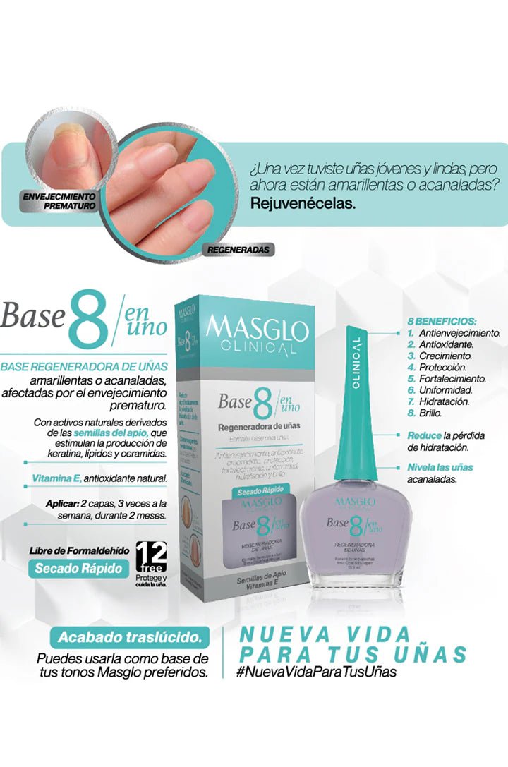 Base Recuperadora de Uñas Clinical Total Care 8 in 1 Masglo Nail Polish - JETa Imports®
