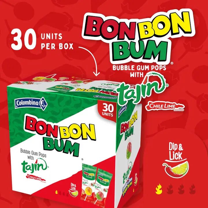 Bon Bon Bum with Tajín – 30 Unit Box – 510g (18 oz) – Colombian Lollipops with Chili & Lime – Imported from Colombia - JETa Imports®