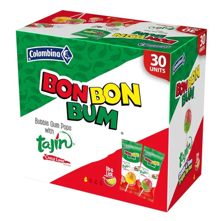 Bon Bon Bum with Tajín – 30 Unit Box – 510g (18 oz) – Colombian Lollipops with Chili & Lime – Imported from Colombia - JETa Imports®