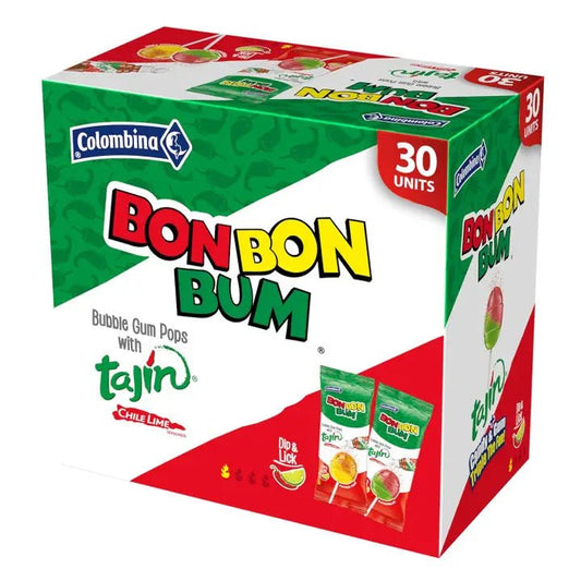 Bon Bon Bum with Tajín – 30 Unit Box – 510g (18 oz) – Colombian Lollipops with Chili & Lime – Imported from Colombia - JETa Imports®