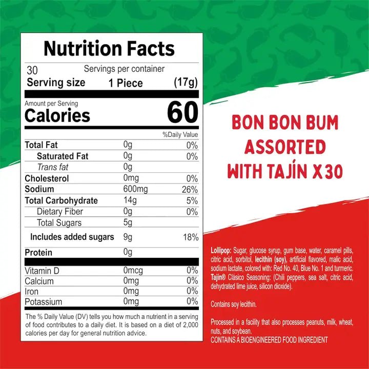 Bon Bon Bum with Tajín – 30 Unit Box – 510g (18 oz) – Colombian Lollipops with Chili & Lime – Imported from Colombia - JETa Imports®