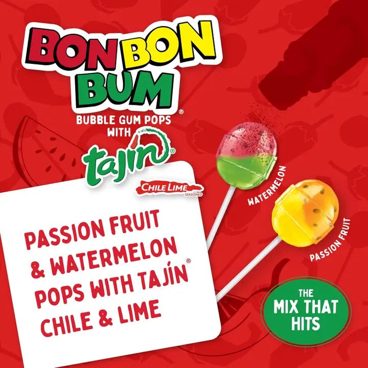 Bon Bon Bum with Tajín – 30 Unit Box – 510g (18 oz) – Colombian Lollipops with Chili & Lime – Imported from Colombia - JETa Imports®