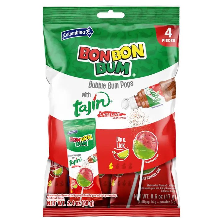Bon Bon Bum with Tajín – 4pc Bag – 68g (2.4 oz) – Colombian Lollipops with Chili & Lime – Imported from Colombia - JETa Imports®