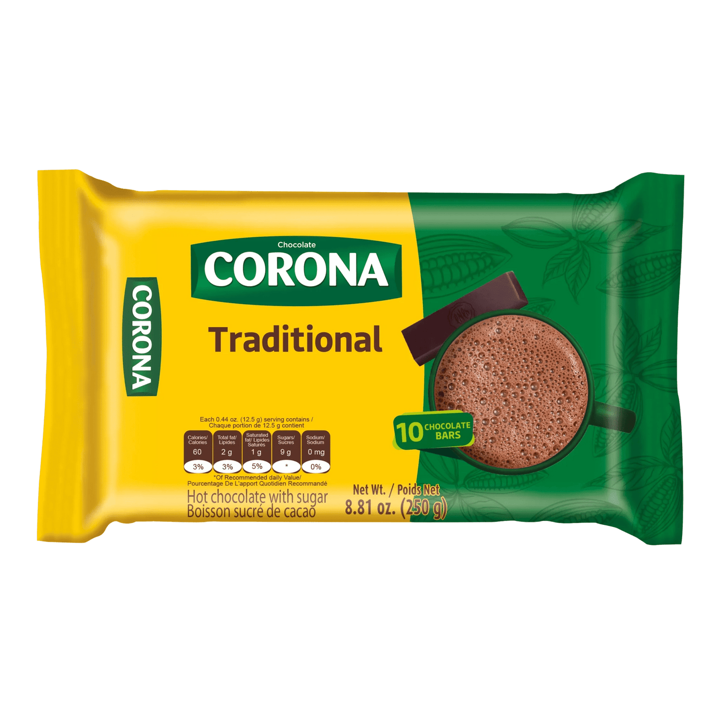 Chocolate Corona – 8.81 oz (250g) – Traditional Colombian Sweet Hot Chocolate Bar – 10 Bars - JETa Imports®