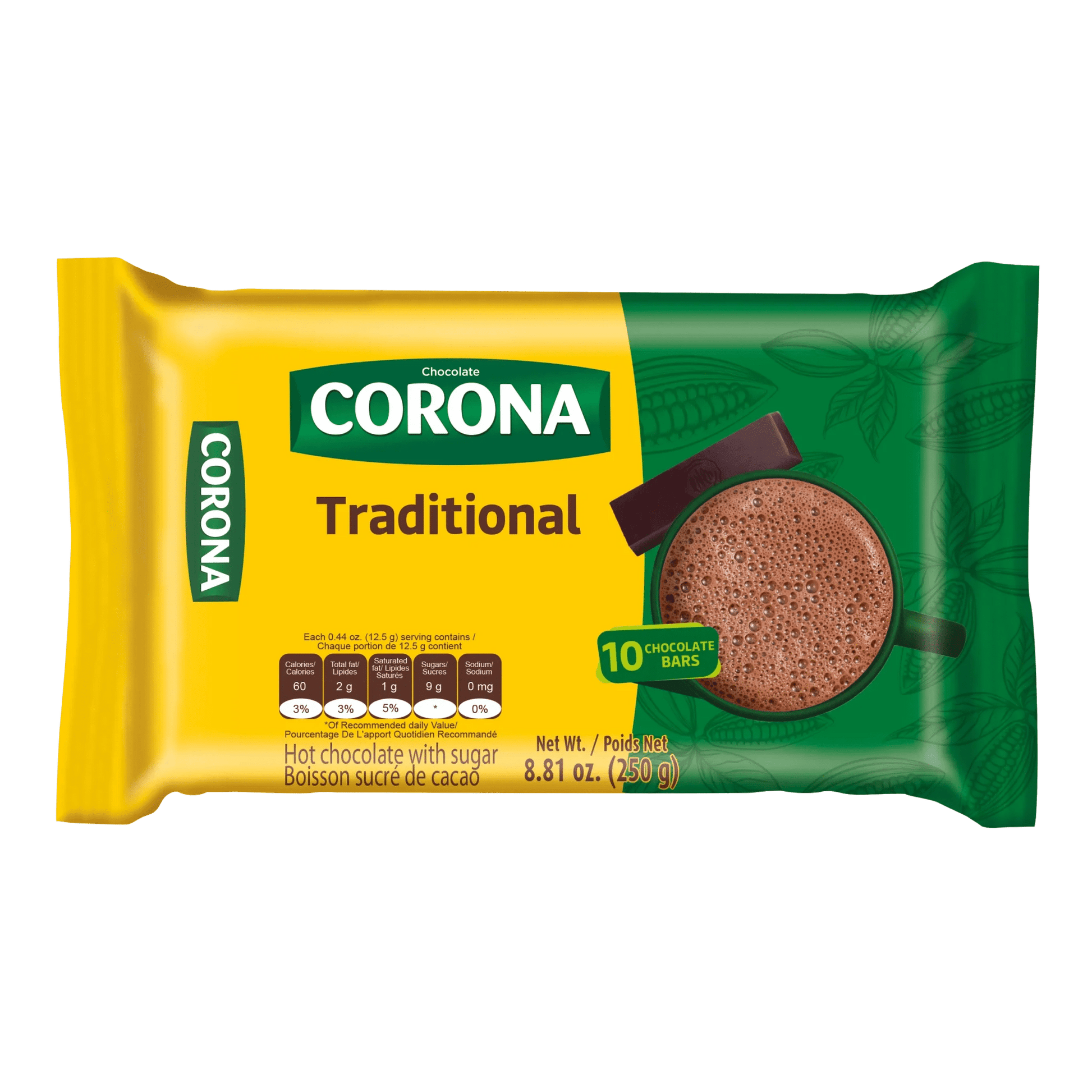 Chocolate Corona – 8.81 oz (250g) – Traditional Colombian Sweet Hot Chocolate Bar – 10 Bars - JETa Imports®