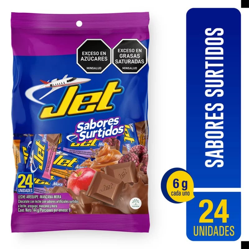 Chocolatina Jet Mini – Assorted Flavors – 24 Pack (144g / 5.08 oz) – Mini Colombian Chocolate Bars – Imported from Colombia - JETa Imports®