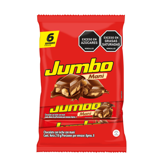 Chocolatina Jumbo Maní – 6 Pack (210g / 7.41 oz) – Colombian Milk Chocolate Bars with Peanuts - JETa Imports®