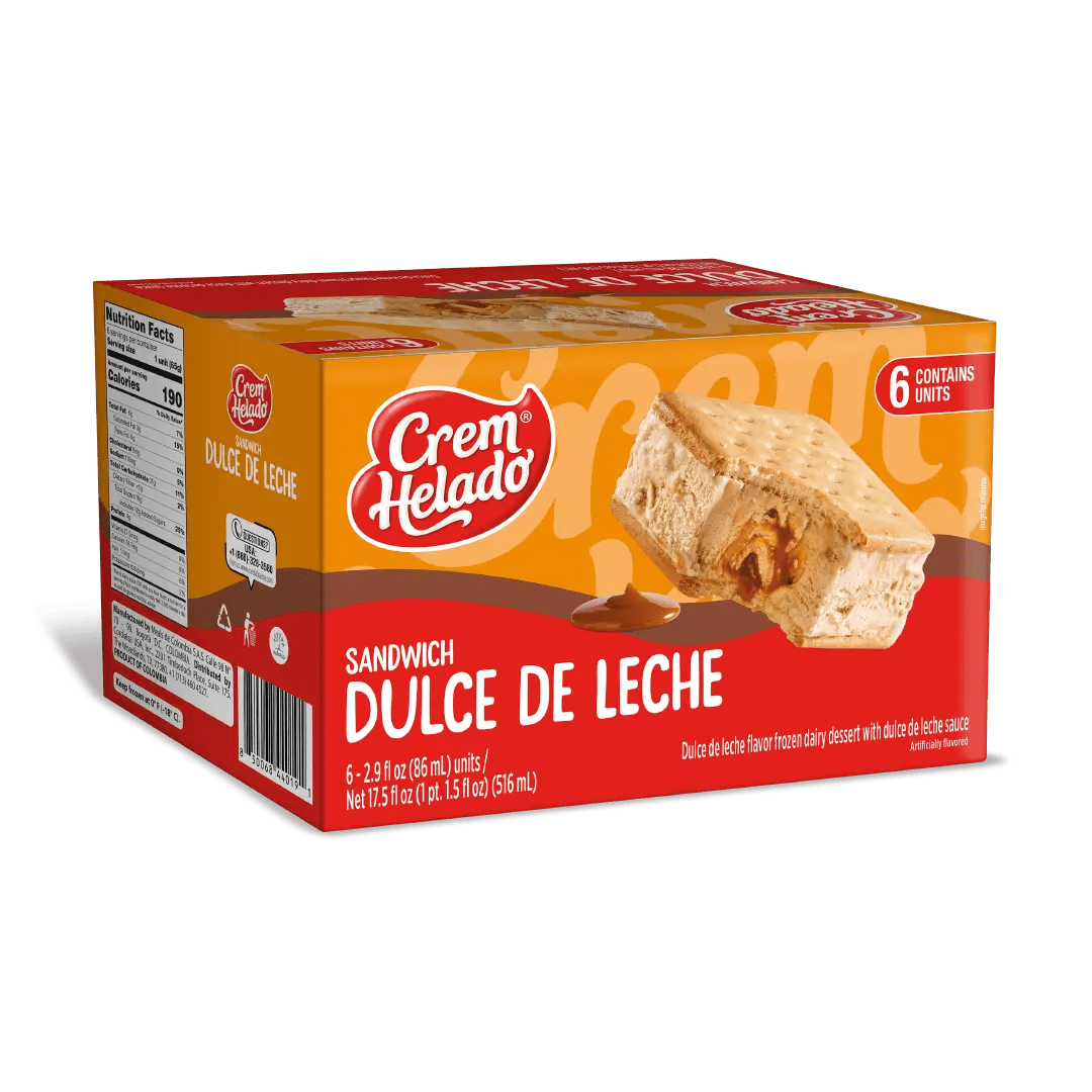 Crem Helado Dulce de Leche Ice Cream Sandwiches – 6 - Pack – 17.5 fl oz (516 ml) – Colombian Frozen Treat - JETa Imports®