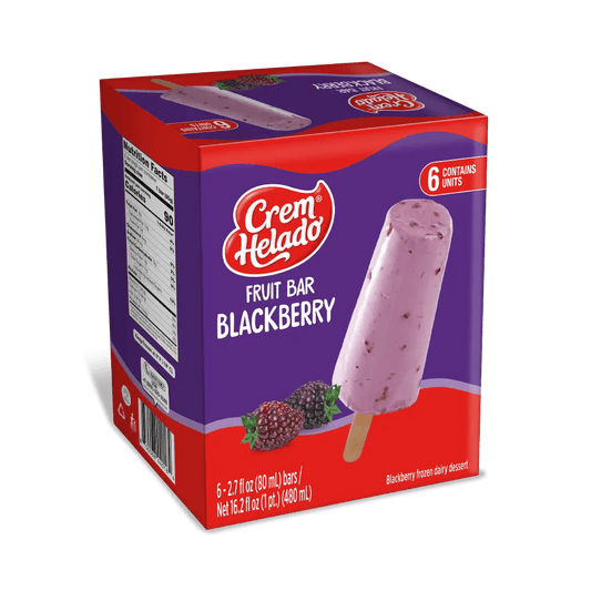 Crem Helado FruitBar Blackberry – 6 - Pack – 16.2 fl oz (480 ml) – Colombian Frozen Fruit Dessert Bars – Imported from Colombia - JETa Imports®