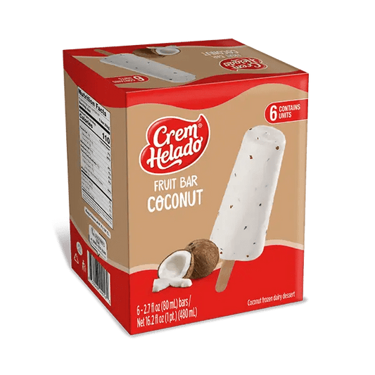 Crem Helado FruitBar Coconut – 6 - Pack – 16.2 fl oz (480 ml) – Colombian Frozen Fruit Dessert Bars – Imported from Colombia - JETa Imports®