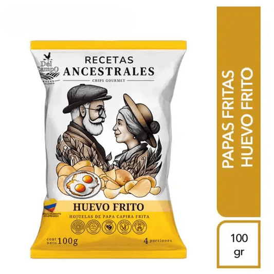 Delcampo Papa Ancestrales Huevo Frito – 100g (3.53 oz) – Fried Egg Flavored Ancestral Potato Chips - JETa Imports®