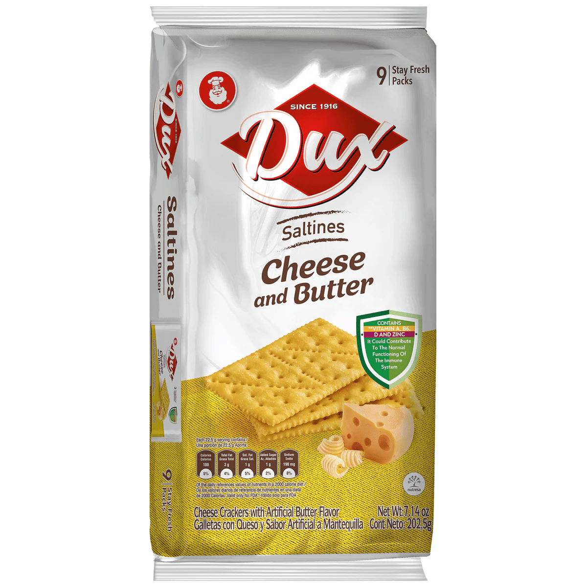 Dux Cheese & Butter Crackers – 9 Count Bag – 198g (7 oz) – Savory Colombian Snack Crackers – Imported from Colombia - JETa Imports®