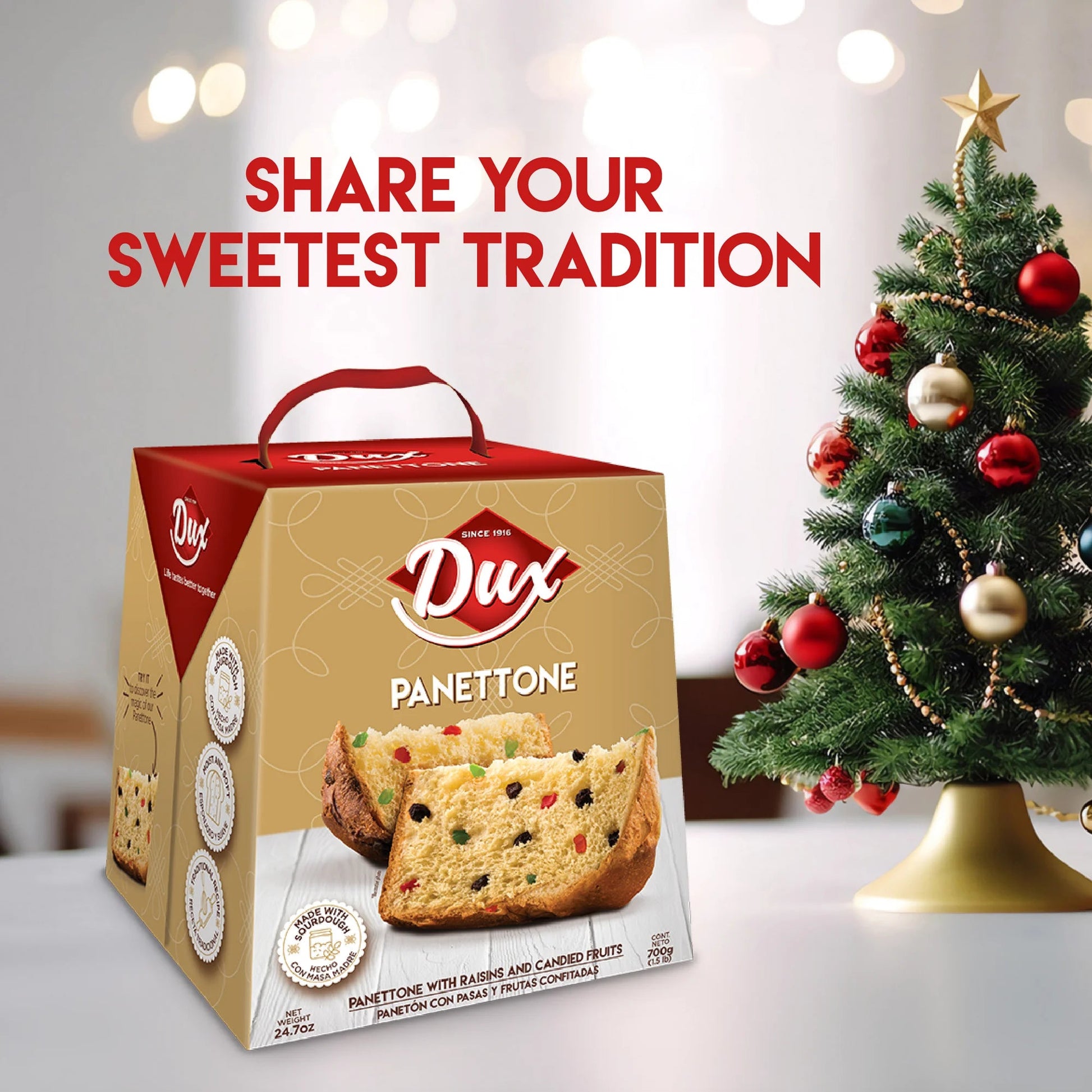 Dux Panettone Fruit & Raisins Cake – 700g (24.7 oz) – Traditional Colombian Holiday Bread – Imported from Colombia - JETa Imports®