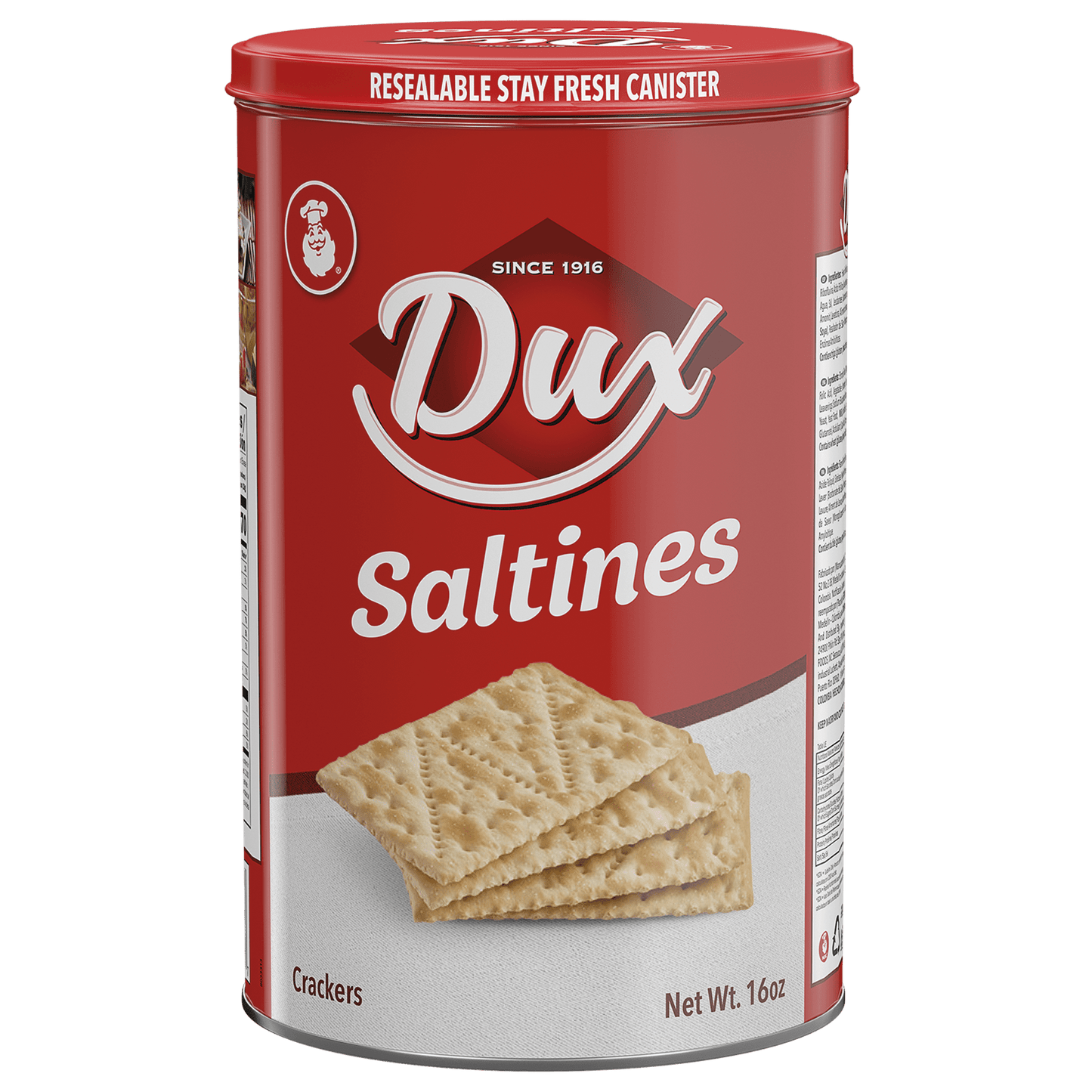 DUX Saltines Crackers – Classic Tin – 16 oz – Crispy Colombian Crackers in a Resealable Tin – Great for Snacking or Pairing - JETa Imports®