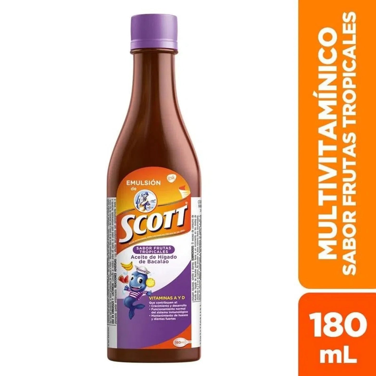 Emulsion de Scott | Scott’s Emulsion Tropical Fruits 180 ml (6.08 oz) | Colombian Cod Liver Oil Supplement - JETa Imports®