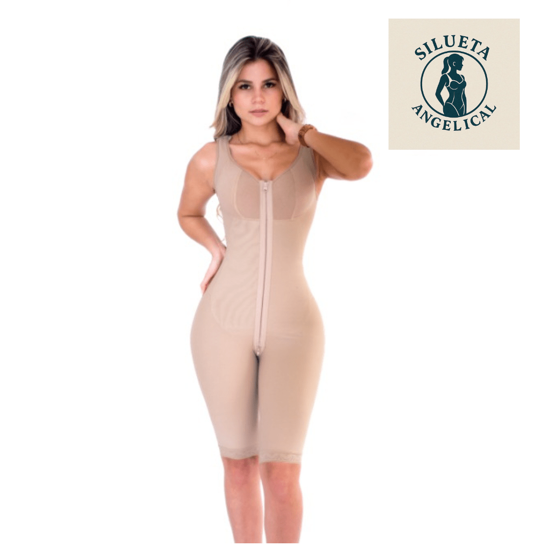 Faja Belleza Angelical Ref 104 – Knee - Length Full - Body Colombian Shapewear with Top Support – Powernet Compression Garment – Imported from Colombia - JETa Imports®