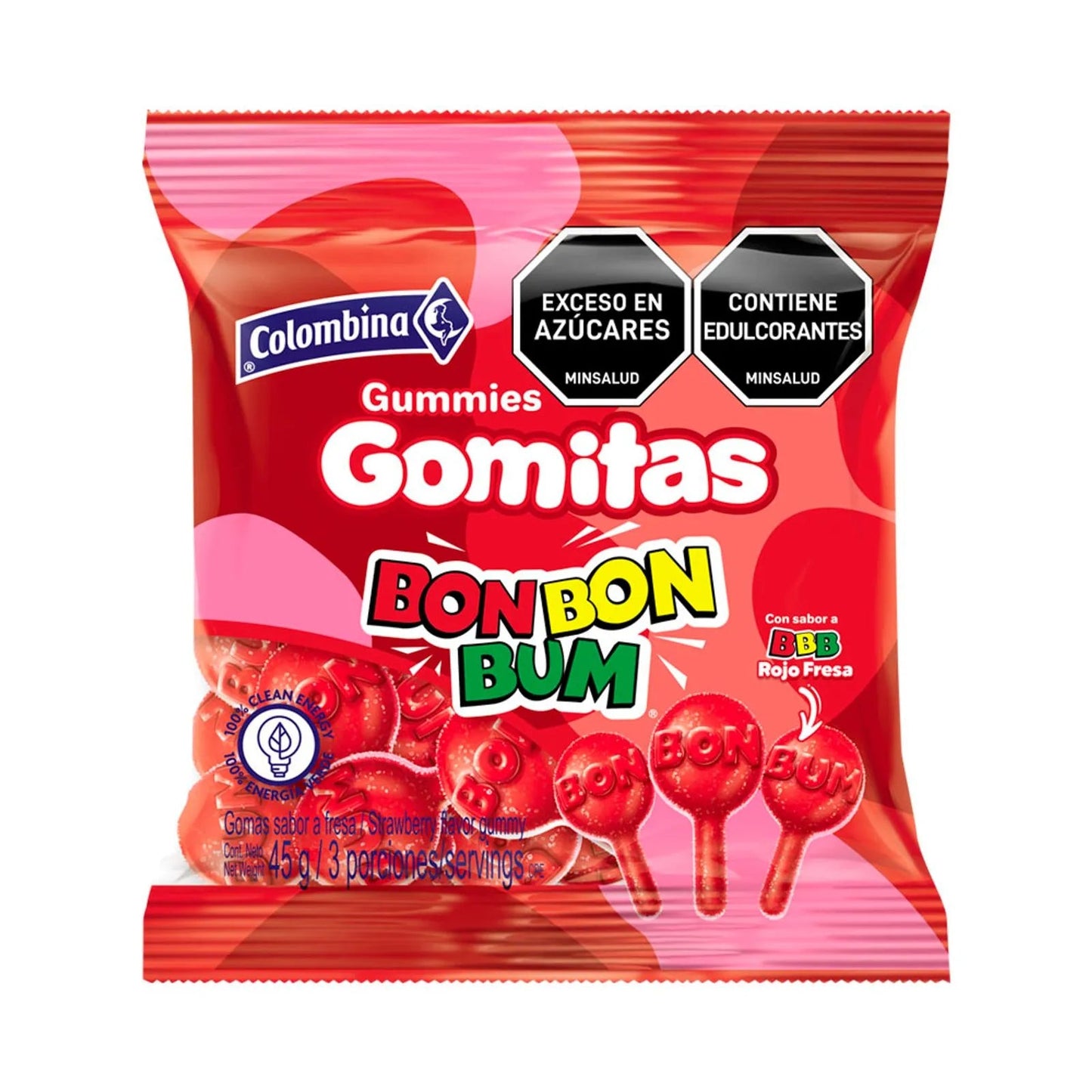 Gomas Bon Bon Bum Fresa – 45g (1.59 oz) – Strawberry - Flavored Chewy Gummies – Imported from Colombia - JETa Imports®