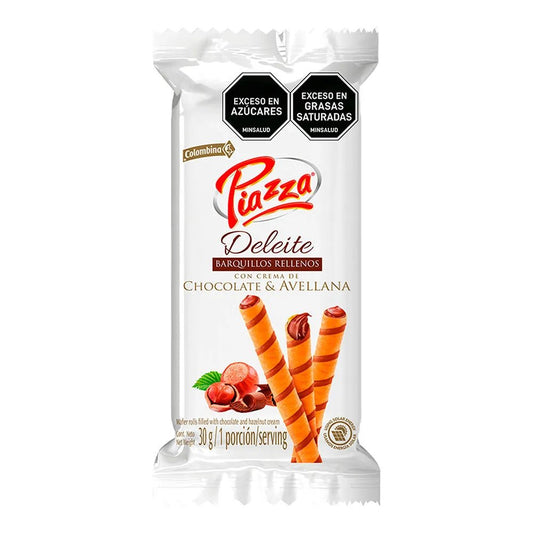 Piazza Deleite Wafer Roll – Chocolate Hazelnut Filling – 30g (1.06 oz) – Colombian Barquillo Snack – Imported from Colombia - JETa Imports®