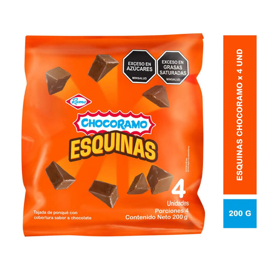 Ponqué Chocoramo Esquinas Ramo – 4 Pack (200g / 7.05 oz) – Chocolate - Covered Cake Corner Bites - JETa Imports®