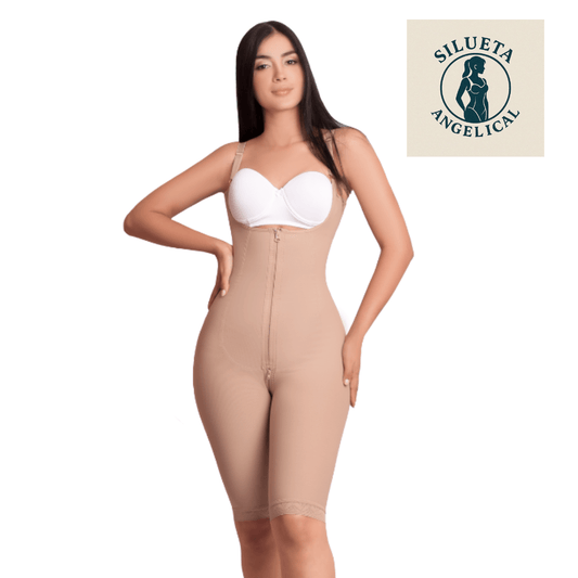 Silueta Angelical Ref 101 – Knee - Length Colombian Shapewear – Powernet Compression Faja with Adjustable Straps – Imported from Colombia - JETa Imports®