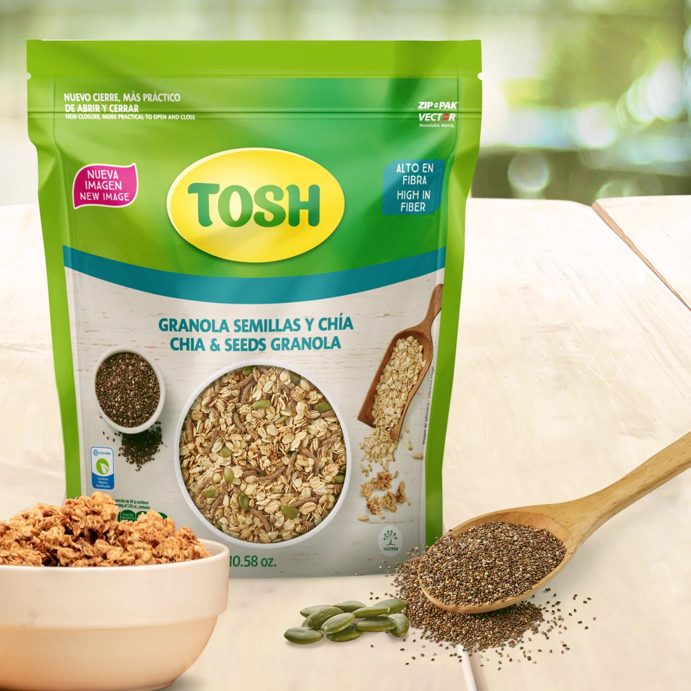 Tosh, Granola with Chia & Seeds, Cholesterol - Free, 10.5 Ounce, Pack of 1. - JETa Imports®