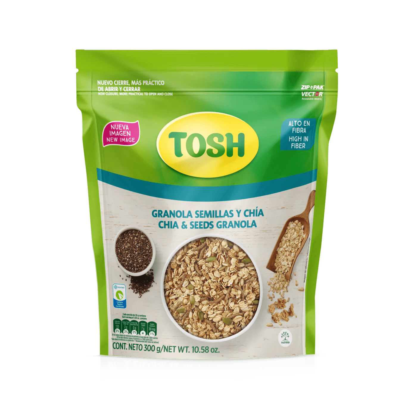 Tosh, Granola with Chia & Seeds, Cholesterol - Free, 10.5 Ounce, Pack of 1. - JETa Imports®
