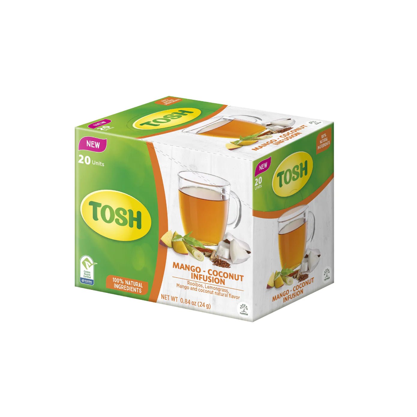 Tosh Herbal Tea, Mango Coconut - 20 Tea Bags - 0.84 oz - JETa Imports®