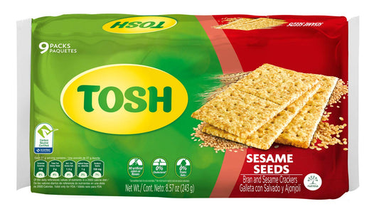 Tosh Sesame Crackers – 9 Pack (7.94 oz) – Baked, Light & Crunchy Whole Grain Snack - JETa Imports®
