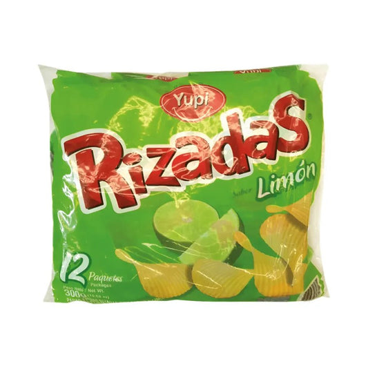 Yupi Rizadas Papas de Limón – 12 Pack – 28g (1 oz) Each Bag – Crunchy Colombian Lemon - Flavored Potato Chips – Imported from Colombia - JETa Imports®
